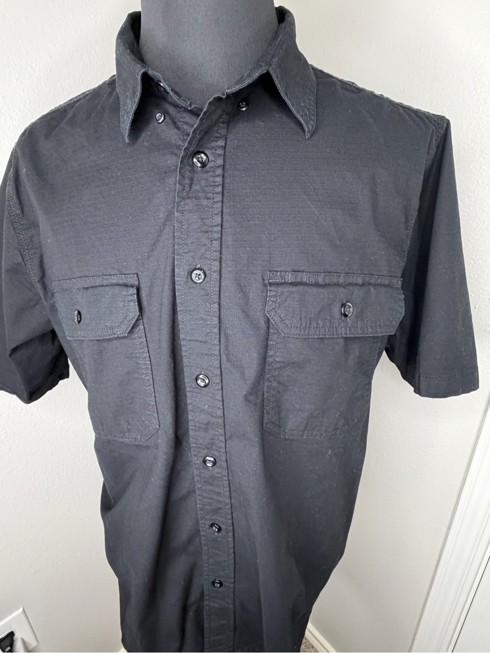 Men’s XL Black Ripstop Work Shirt Short Sleeve Button Up Brahma